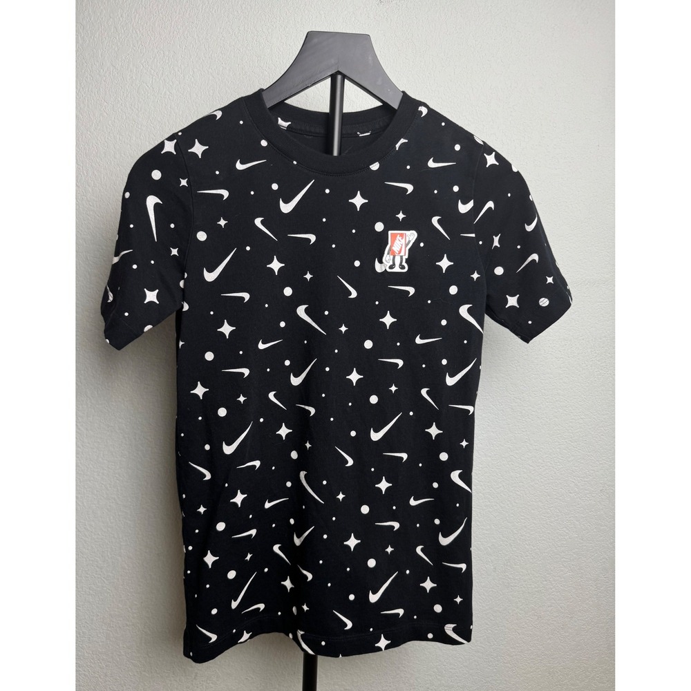 Nike Boys Black Graphic T-Shirt All Over Print Swoosh Star Box Character Large